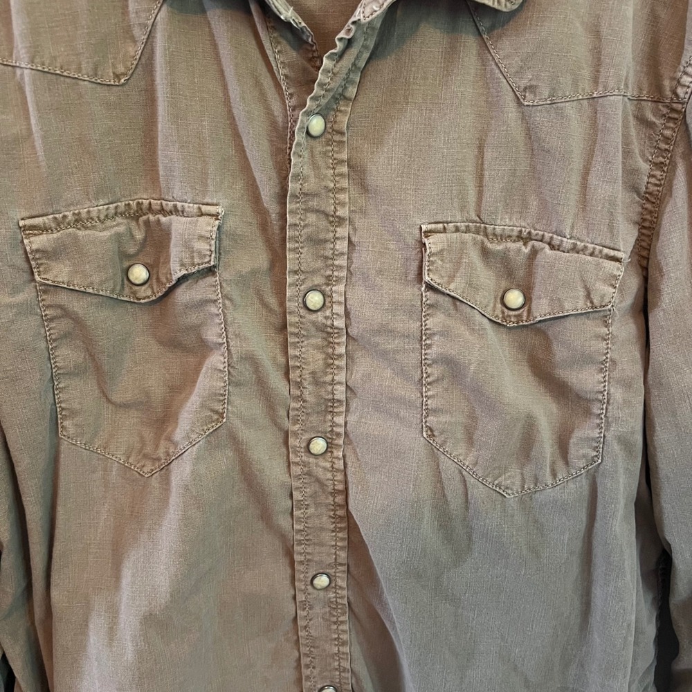 Gap Mens Pearl Snap Western Shirt Khaki Tan Slim Fit Cotton Large Lp - Picture 4 of 7